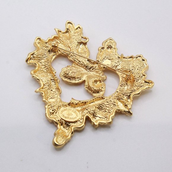 HIGH END GOLD PLATE FRENCH COUTURE HEART LARGE BROOCH - Picture 7 of 8